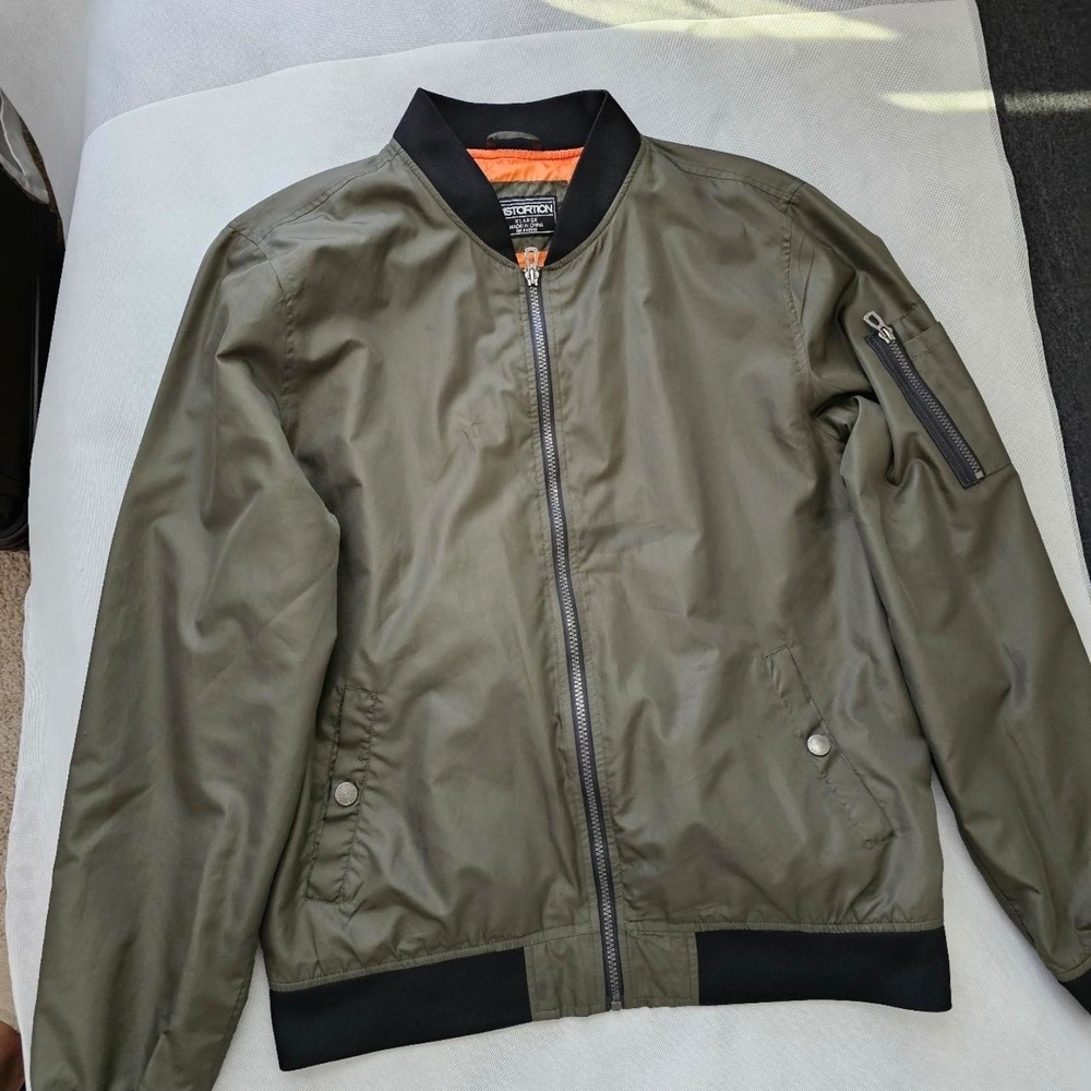 No Boundaries Olive Green Bomber Windbreaker with Black Trim